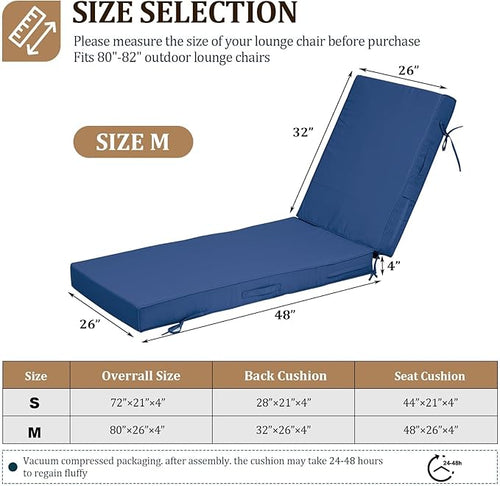 80x26x4in Lounge Cushions for Outdoor Furniture, Outdoor Lounge Chair Cushions - Image 2