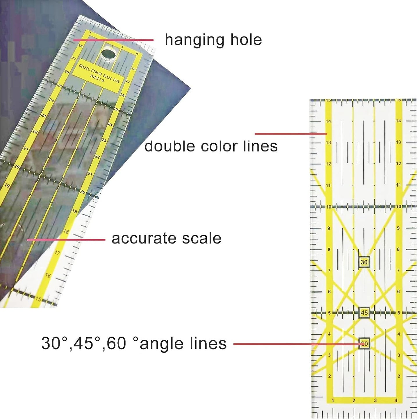 Quilting Rulers, 7 Piece Acrylic Ruler (12.5"X12.5", 9.5"X9.5", 6"X6", 4.5"X4.5",12"x6.5",9"x3",12"x2"), Sewing & Quilting Templates