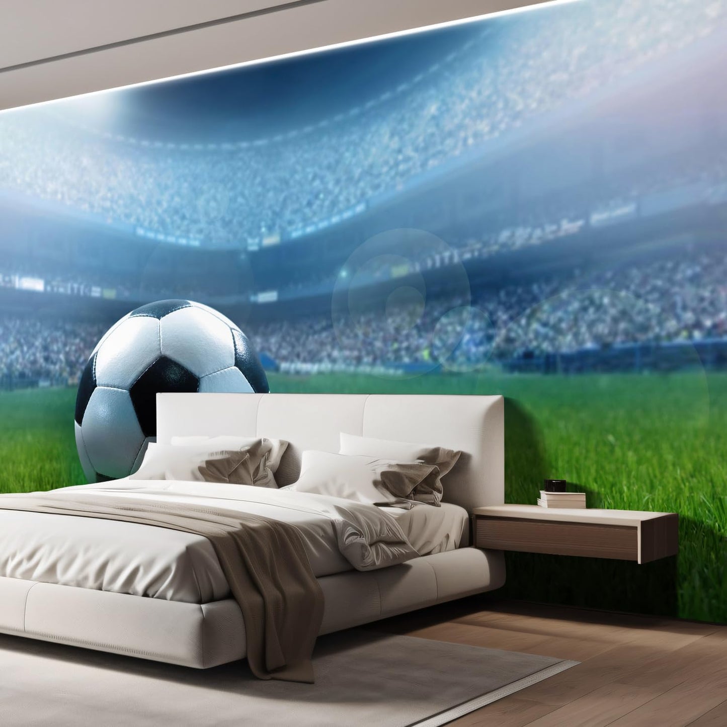 wall26 Wall Sticker/Wall Mural Close Up of a Football Ball on a Full Stadium, Not Peel and Stick, Non-Woven Wallpaper Decorative for Bedroom, Living Room, Office - 120x144 inches