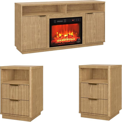 3-Piece Fluted Living Room Set Includes 2 Fluted Night Stand by PATIOCHIC