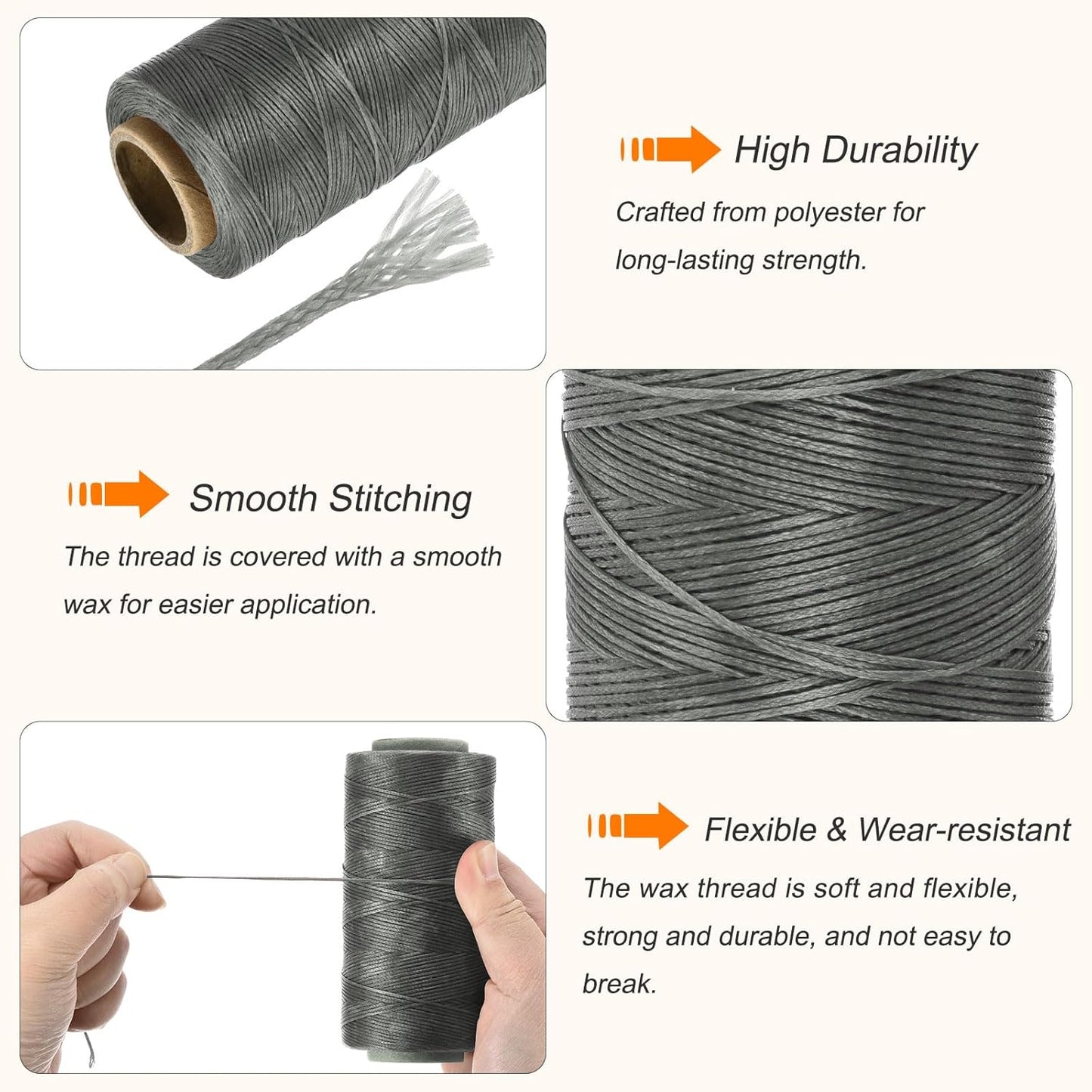 MECCANIXITY Waxed Thread,197 Yard 1mm 210D Flat Wax Thread Polyester Waxed String for Leather Sewing Hand Weaving Book Binding Home Decoration,Light Gray