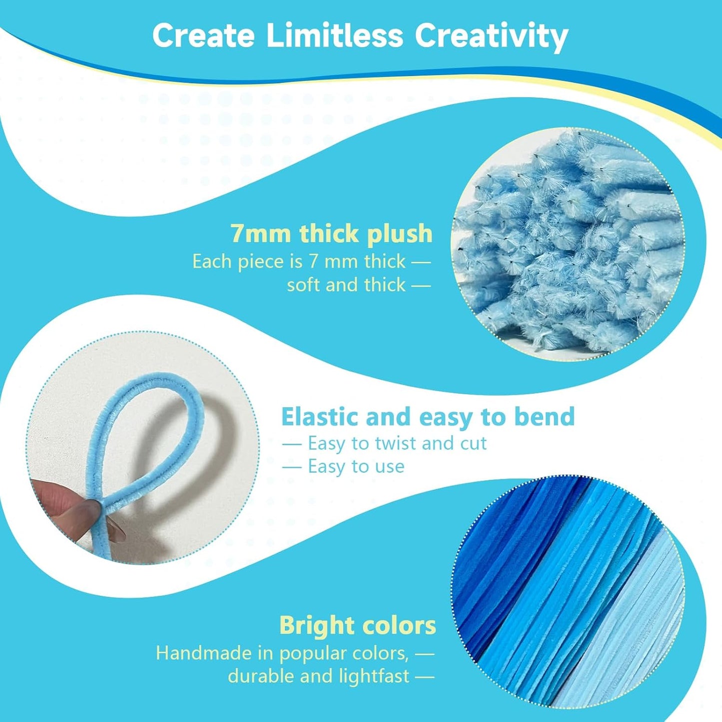 Pipe Cleaners Craft 500PCS 5 Colors Blue Pipe Cleaners Bulk 30CM Limpia Pipas para Manualidades Fuzzy Wire Chenille Stems for Arts Crafts and Creative DIY Projects Decorations