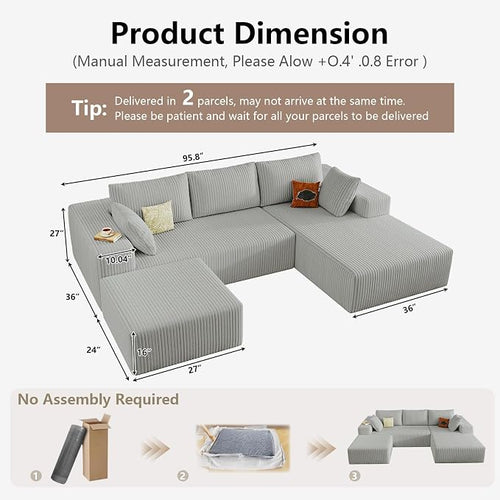 95" Cloud Sectional Couch U-Shaped Chaise - Image 2