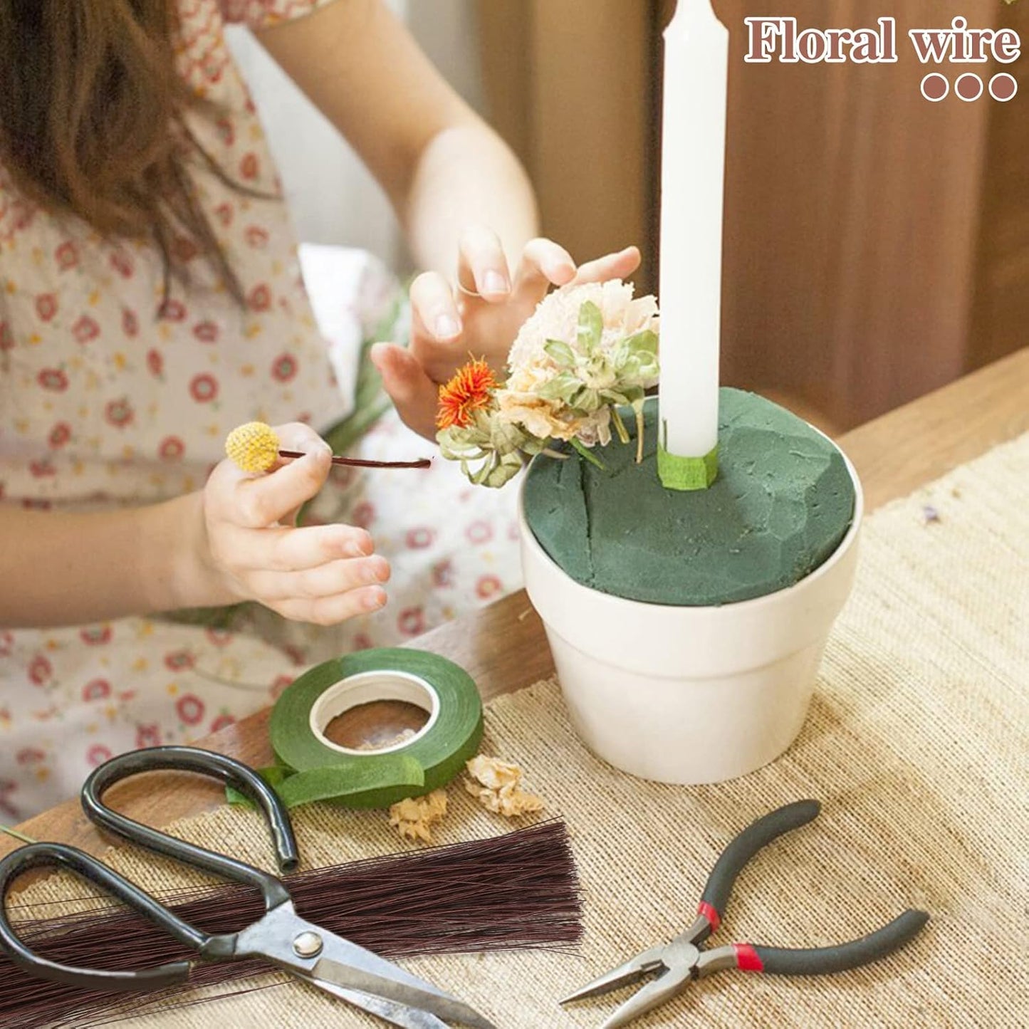 200 Pcs Floral Wire 26 Gauge Crafts Wire Florist Flower Wire Stems Brown Floral Wire for Crafts Bouquet Stem Wreath Making Flower Arrangement Supplies (Brown,14 Inch)