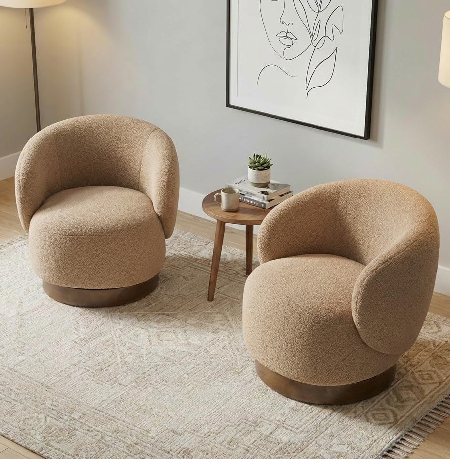 KISLOT Swivel Barrel Accent Chair, Boucle Fabric - Image 3