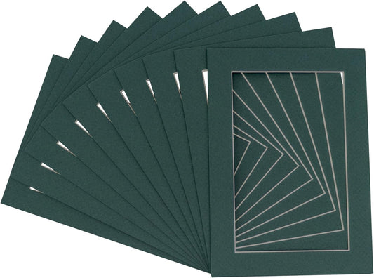 Pack of 25 Acid Free 8.5x11 Mats Bevel Cut for 7x9 Photos - Forest Green Precut Matboards With Backing Boards and Clear Photo Mat Bags For Pictures, Photos, Framing - 4-ply Thickness