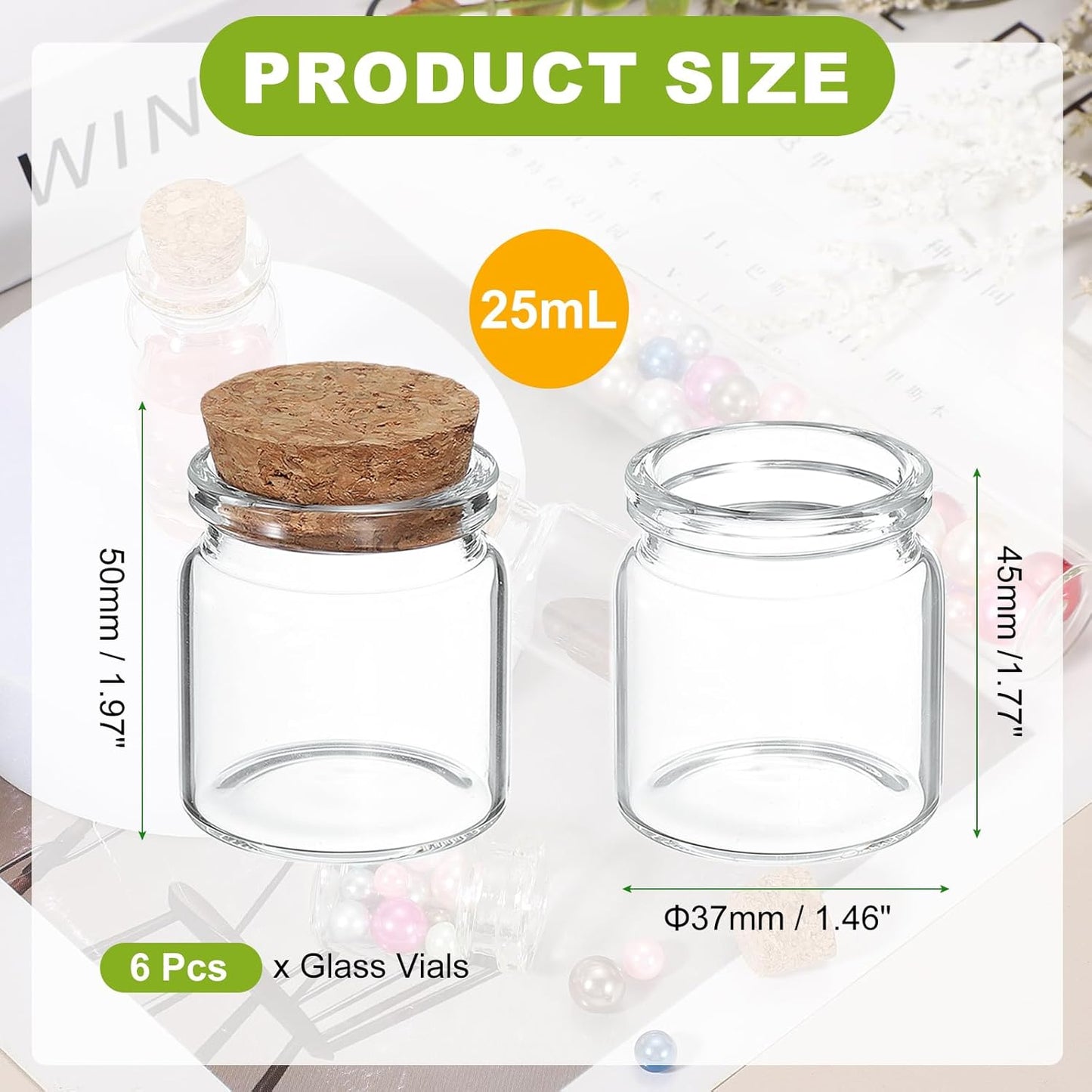 uxcell 6Pcs Mini Glass Bottles with Cork Stoppers, 25ml Small Clear Bottles Glass Empty Jars Vials for DIY Crafts Party Wedding Decor Favors
