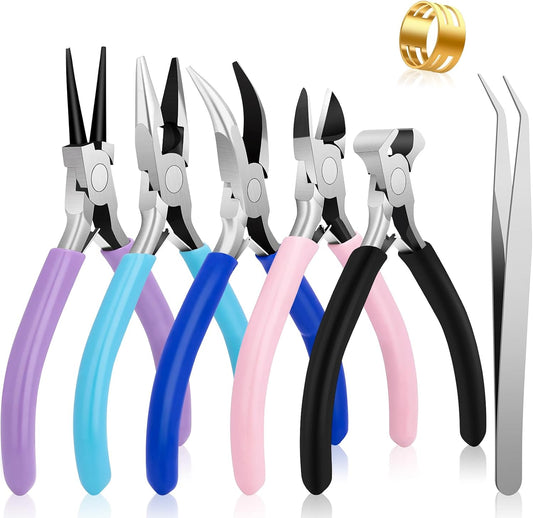 5 Pack Jewelry Pliers Tool Set, Includes Round, Chain, Needle, Bent & Zipper Pliers for Repair, Wire Wrapping & Crafts