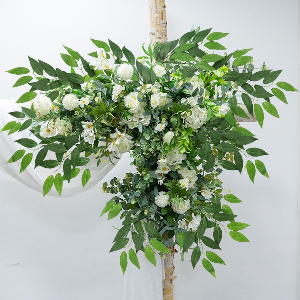 Artificial Italian Ruscus Greenery Stems, 30Pack Faux Green Leaf Garland Branches Hanging Greenery Spray for Wedding Bouquet Arch Table Centerpiece Home Decor (8 Laterals Stems-30Pack)