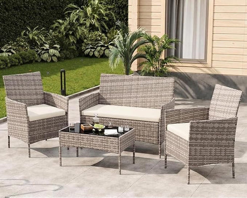 4-Piece Outdoor Furniture Set, PE Rattan Wicker Chairs by Unknown
