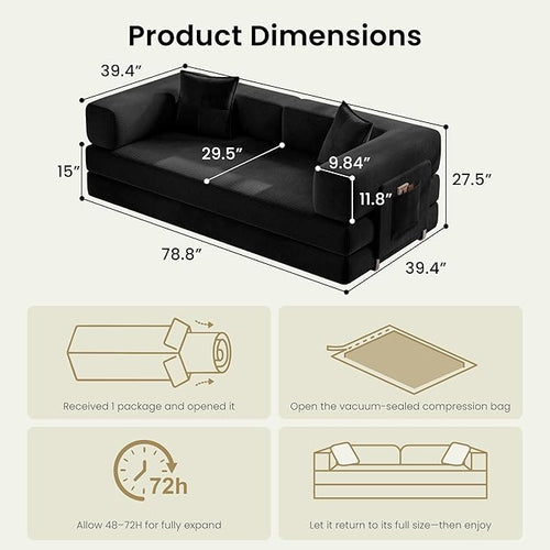 78.8" Convertible Sofa Bed, Corduroy Futon Couch - Image 2
