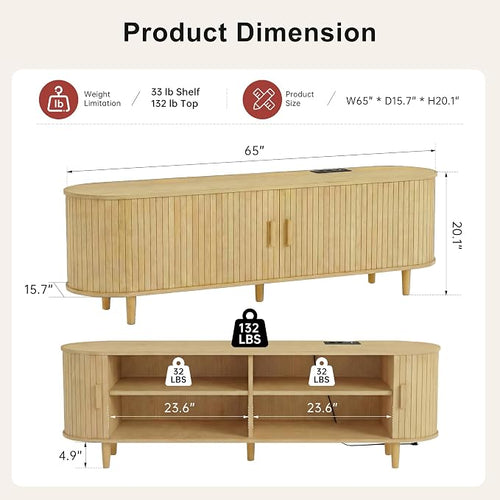 65" Mid Century Modern TV Stand, Wood TV Consoles - Image 2