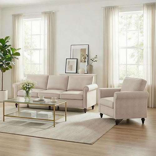 2 Piece Living Room Sofa Sets, Modern 3 Seater Sofa and Armchair Sets, Linen by RedefiningHomeComfort