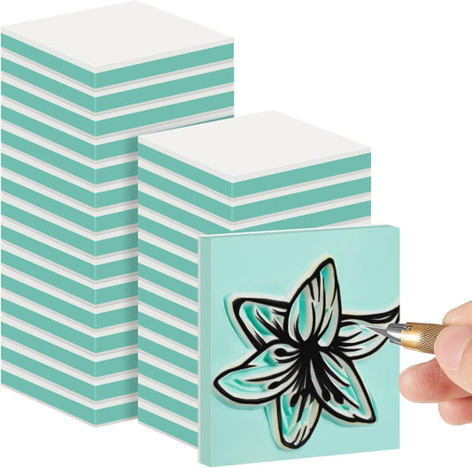 Frienda 24 Pcs 2" X 2" Rubber Carving Blocks Linoleum Blocks for Printmaking, Stamp Making, DIY Crafting, Scrapbook, Painting, Soft and Easy to Carve (White Green)