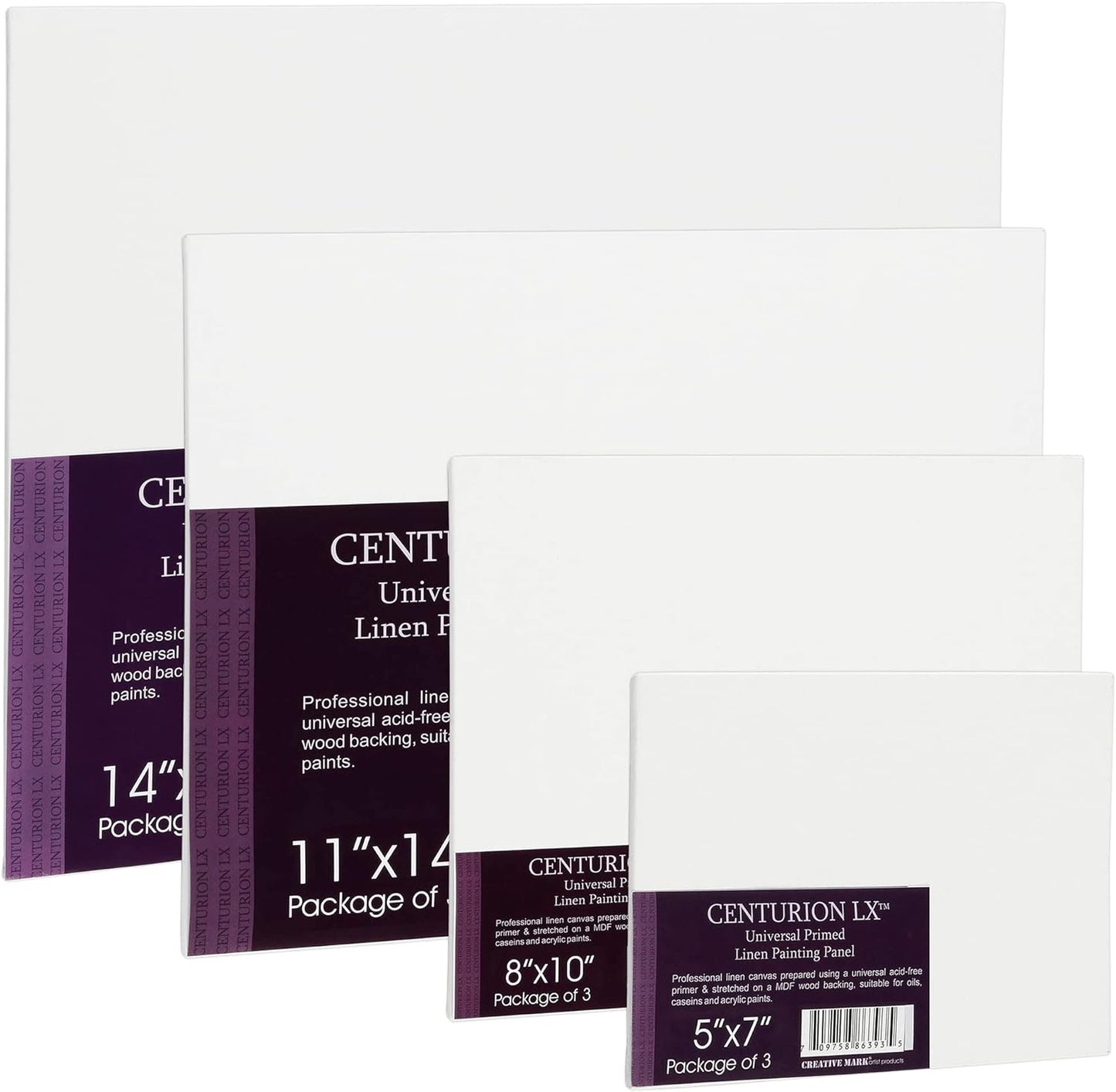 Centurion All-Media Primed Linen Panels - 18x24 3 Pack - 11oz Universal Primed Canvas Boards for Painting, Mounted on MDF Wood, Non-Warping, Ideal for Artists, Professionals, and Painters