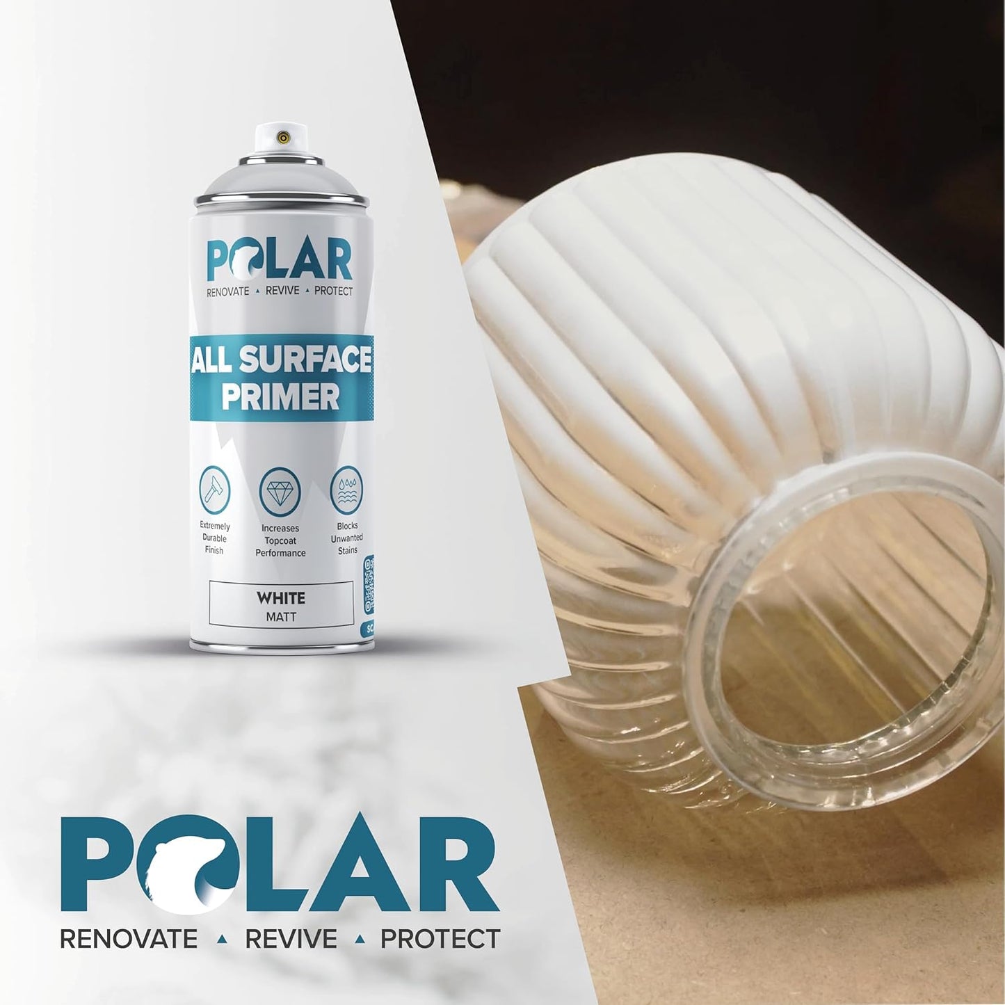 Polar All Surface Primer Matte White - 6 x 13.5 Fl Oz - Ideal for Wood, Metal, Plastic, Brick - Enhanced Adhesion & Quick Drying