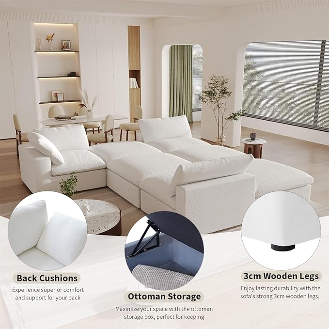 Cloud Couch Modular Sectional Sofa, Oversized 8 Seater Sofa, 160.6" U Shaped - Image 4