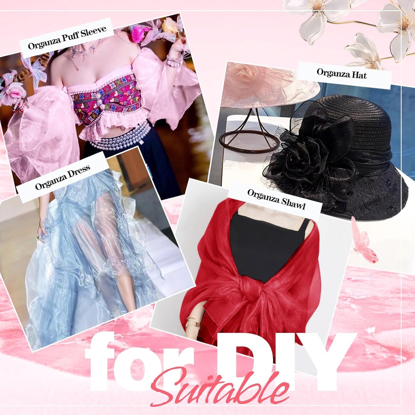 VACVELT Sheer Organza Fabric by The Yard, 60 Inch Wide Red Organza Fabric Bolt Bridal Sheer Tulle Fabric, Silk Organza Fabric Roll for Wedding Party Decorations Backdrop Curtain (10 Yards)