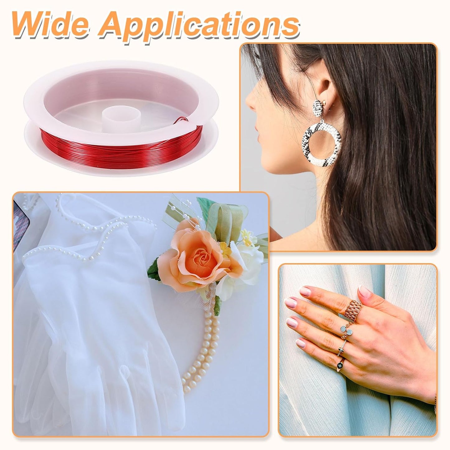 HARFINGTON 20ft Jewelry Wire, 24 Gauge (0.5mm) Brass Craft Soft Metal Tarnish Resistant Copper Beading Wire for Jewelry Making Supplies Crafting, Bright Red