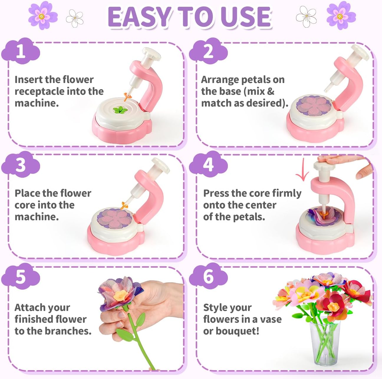 HahaGift DIY Fabric Flower Bouquets Toys - Arts and Crafts for Kids Age 4-6-8, Pressed Flowers Making Kit for Girls Toys 4-6-8, Craft Kits for 4 5 6 7 8 9 10 Year Old Girl Birthday Gifts