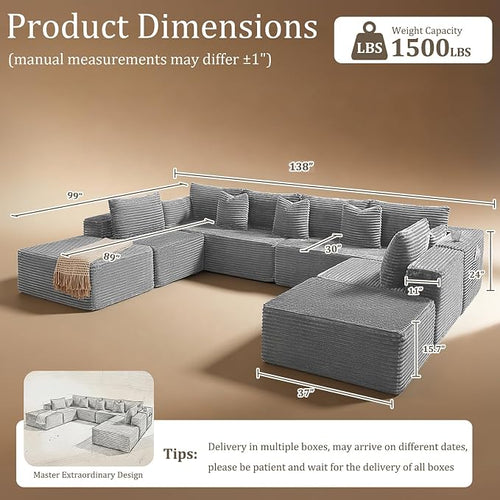 138" Cloud Sectional Couch, Comfort U Shaped Sofa - Image 2