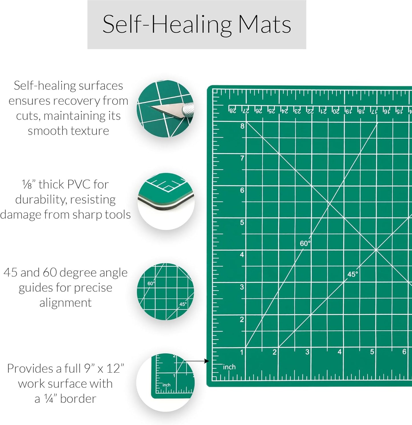 Breman Precision Self Healing Cutting Mat 9x12, 12x18, 18x24 Inch - 3-Pack Rotary Mats for Crafts - 2 Sided 5 Ply PVC Self Healing - Fabric Cutting Mat for Sewing