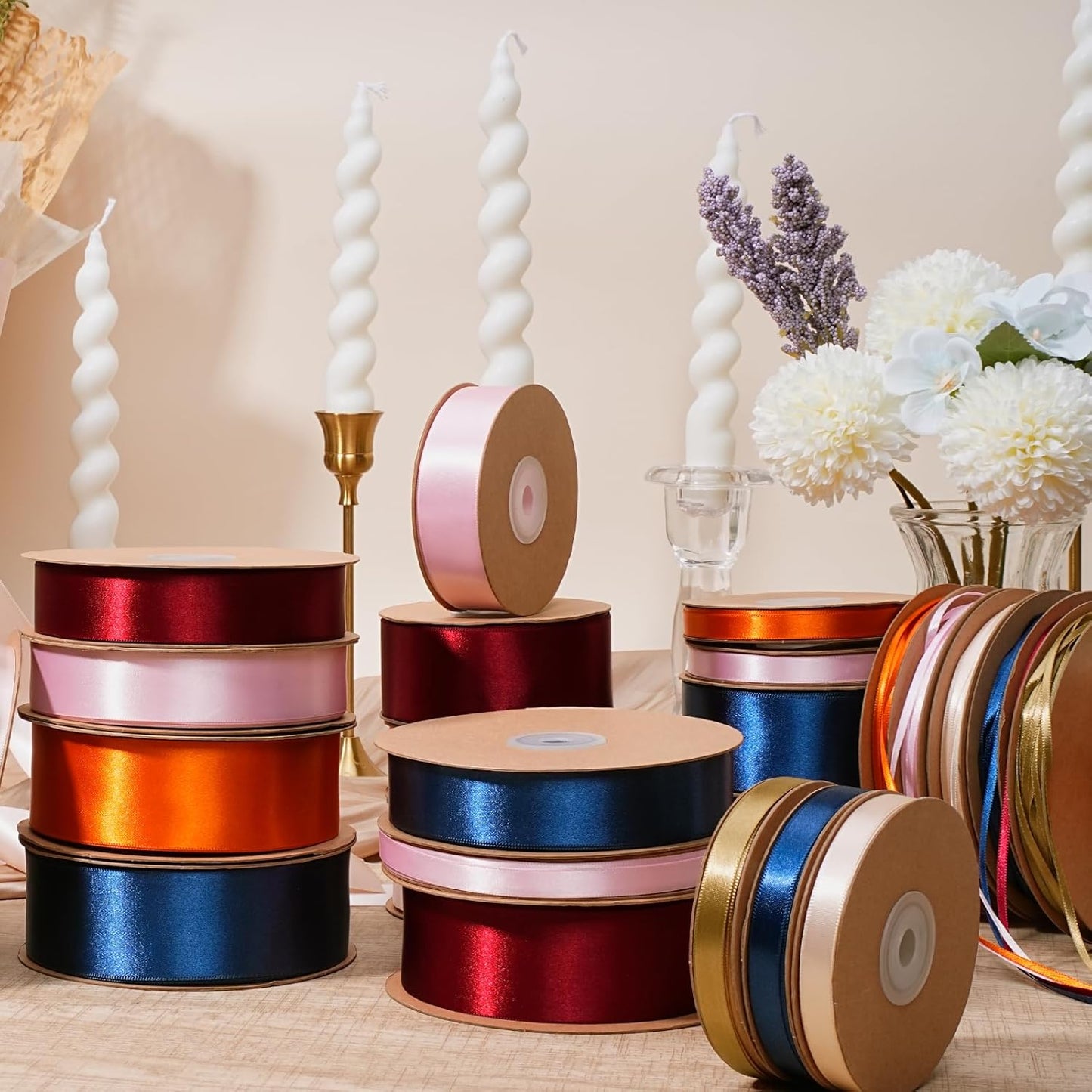 LaRibbons Nude Satin Ribbon 1/8 Inch 100 Yards Thin Luxury Double Faced Ivory Silk Ribbon for Flower Bouquet Crafts Gift Wrapping Wedding Bow Christmas Decoration