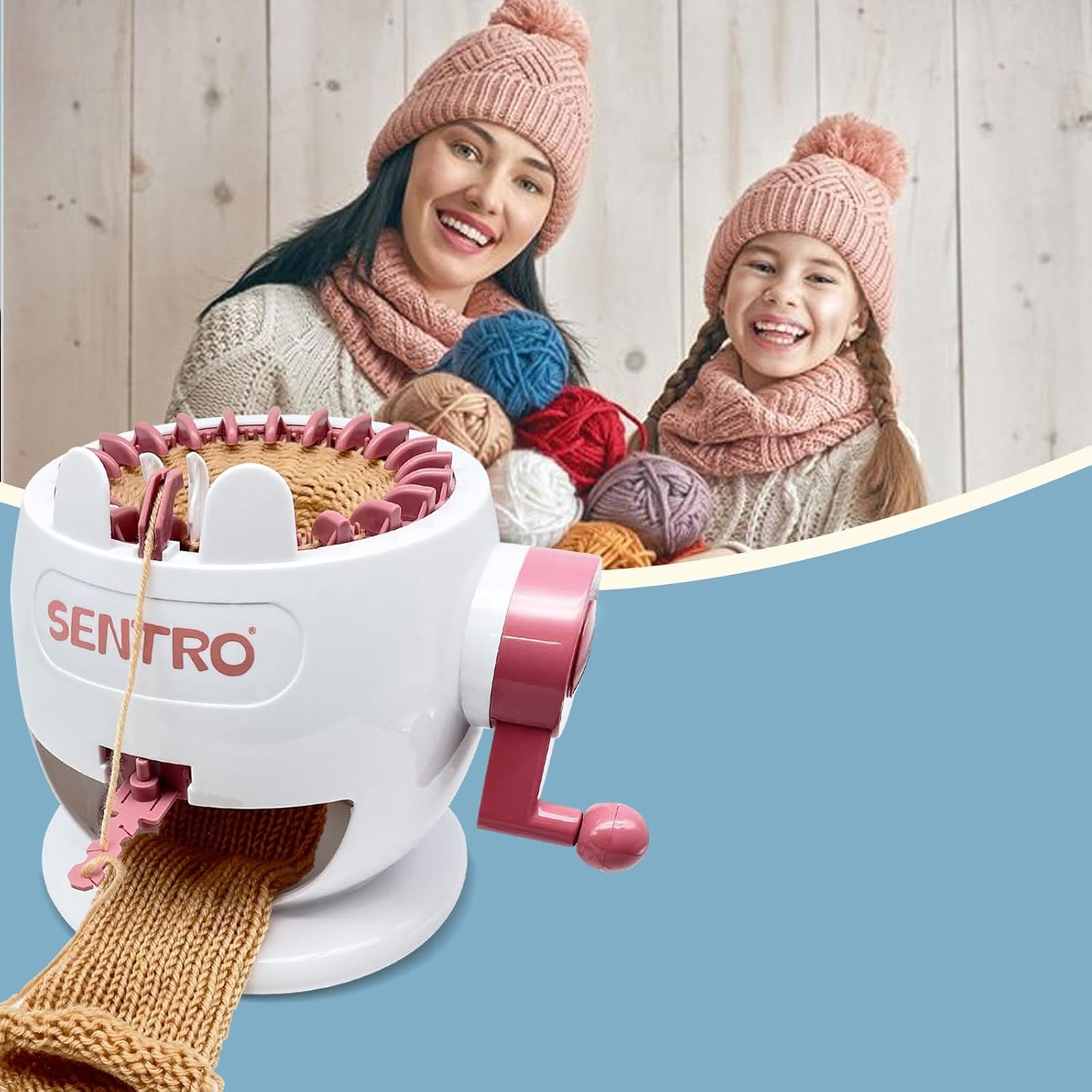 SENTRO 22 Needle Knitting Machine, Knitting Loom Set, Round Weaving Loom for Adults and Beginners, Bunny Shaped Smart Weaver, Hat Sock Scarf Loom,Arts and Crafts Knitting Kit