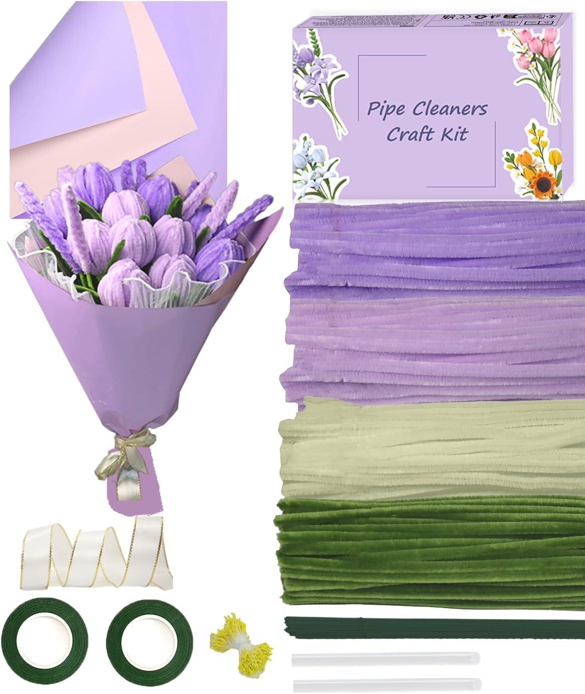 Pipe Cleaners, 400 Pieces Chenille Stems for Flower Bouquet Making, Fuzzy Sticks for DIY Projects, STEM Activities, Length 11.8 inches(30cm), Beginner-Friendly Birthday Gifts for Craft Lovers (Purple)