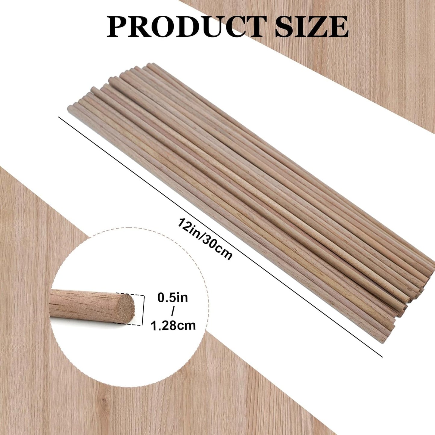 24pcs Wooden Dowel Rods, 0.47 X 12 Inch Long Walnut Dowel Rod Wooden Sticks for Crafts, Round Wood Filler Sticks, Unfinished Wood Dowels for Woodworking Building Material Window Cake Support