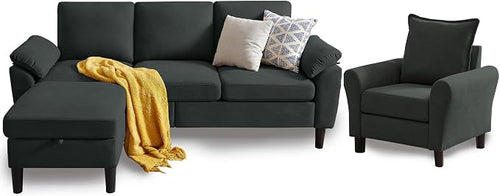 79" Convertible Sectional Sofa Set, Modern Linen Small L Shaped Couch by Chireca