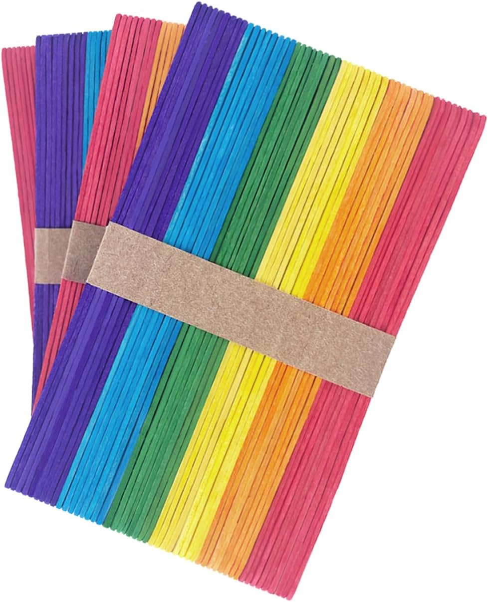 Colored Jumbo Wooden Craft Sticks, 6 Inch, 200 Pieces, 3/4 Inch Wide, Multi-Colored