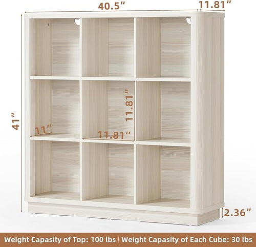 9 Cube Storage Book Shelf, Wood Floor Standing 3-Tier Cubby Bookshelf - Image 2