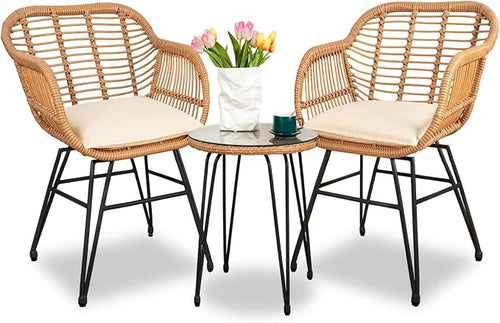 3 Piece Outdoor Wicker Furniture Bistro Set, Rattan Chairs Conversation Sets - Image 2