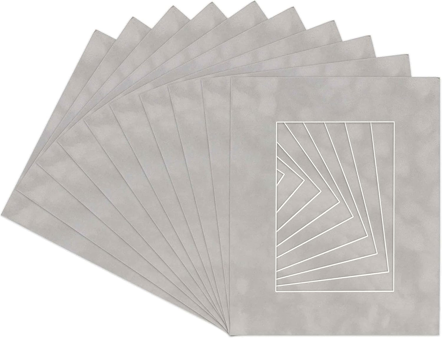 Pack of 25 Acid Free 8x10 Mats Bevel Cut for 5.5x8.5 Photos - Light Grey Suede Precut Matboards For Pictures, Photos, Framing - 4-ply Thickness