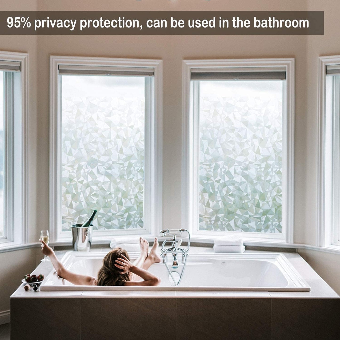 Niviy 3D No Glue Static Cling Window Films Privacy Cut Glass Window Sticker for Bathroom Office Kitchen Window Decor 23.6"x 118"