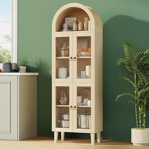 71" Tall Arched Cabinet with Acrylic Door, Modern Curio Arched Bookcase with by WelcometoIABIFO