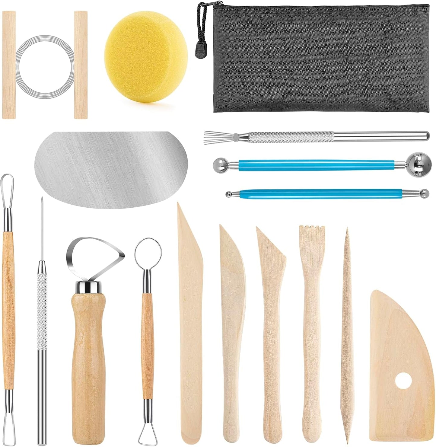 Pottery Tool Kit, 17pcs Polymer Clay Tools, Modeling Clay Sculpting Tools Kit, Ceramics Tools, Trimming, Embossing Pattern, Smooth Wooden Handles
