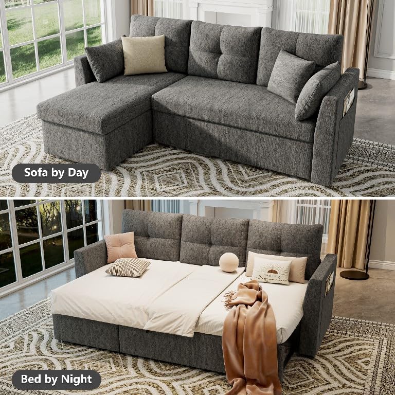 Huatean Home Sleeper Sofa Couch, Sectional Sofa Bed, Dark Grey - Image 4