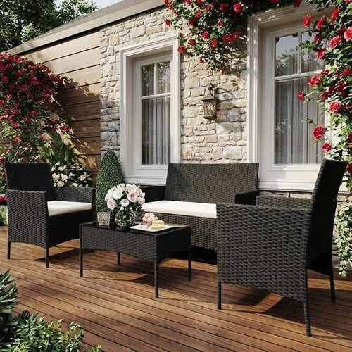 4 PCS Outdoor Patio Furniture Set, All-Weather PE Rattan Wicker Chairs - Image 2