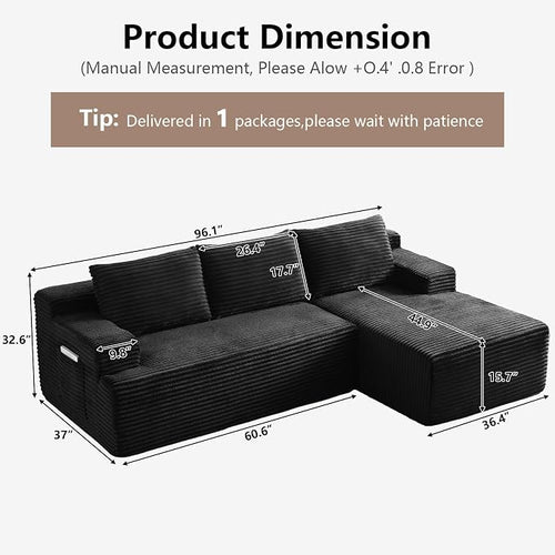 96" Cloud Sectional Couch with L-Shape Chaise, Modular Comfy Sofa Chaise Longue - Image 2