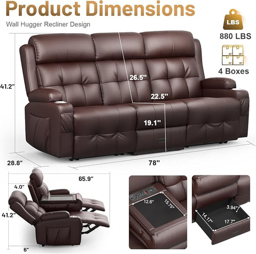 3-Seater Reclining Sofa Couch, RV Wall Hugger Loveseat - Image 2