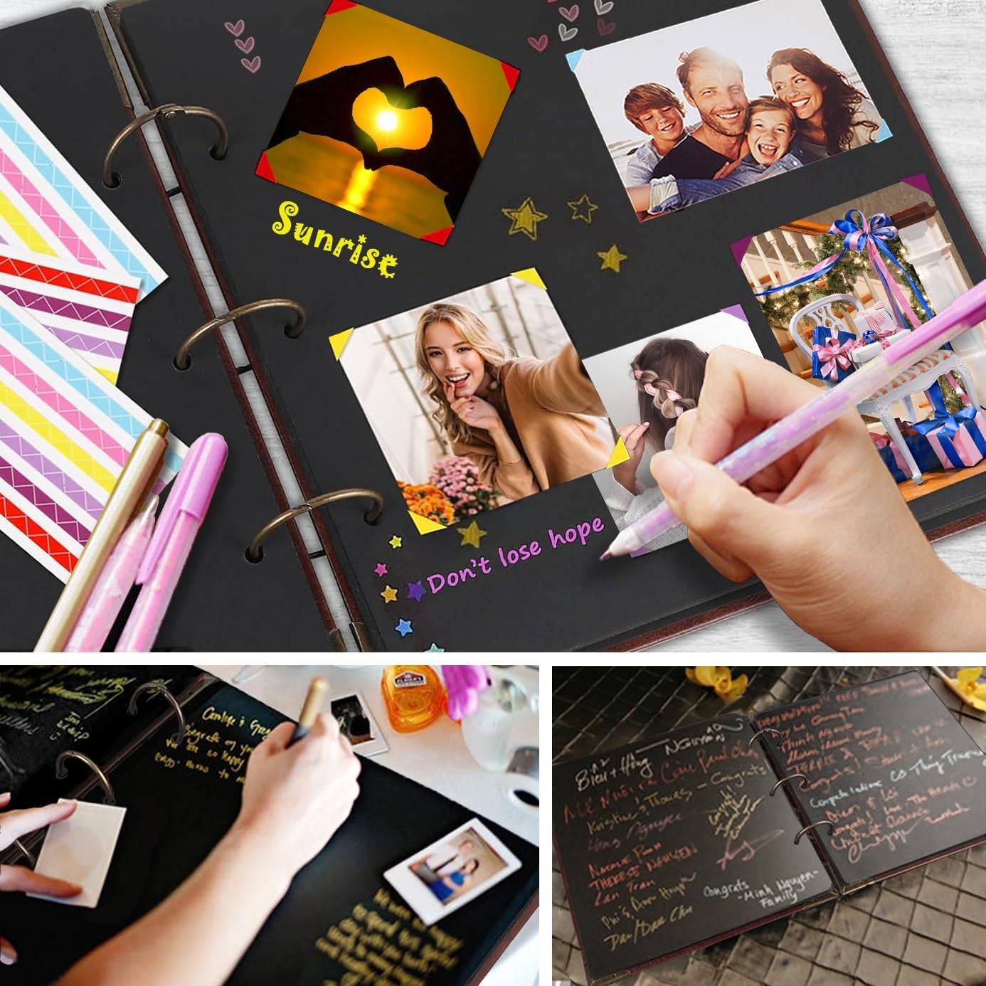 10 Sheets Double Sided 9.84 x 10.24 inch Refill Pages - Acid Free Additional Thick Craft Paper Cardboard for All Series ADVcer 10x10 Three-Ring Loose-Leaf Binder Photo Album Scrapbook (Black)
