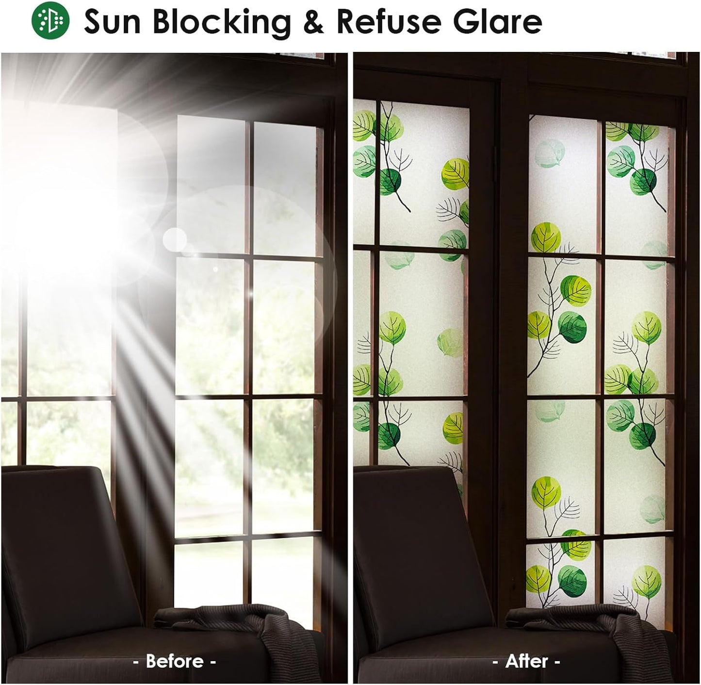 DKTIE Eucalyptus Leaves Stained Glass Window Film with Installation Tools, INS Style Window Privacy Film Decorative, Nordic Style for Home Decor (S541, 17.7'' x 78.7'')