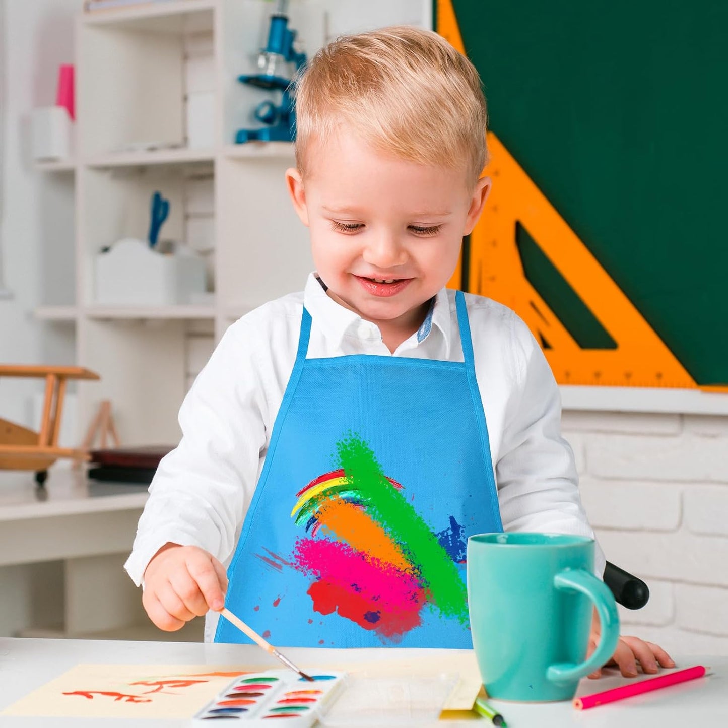 12 Pieces Light Blue Painting Aprons for Kids With 2 Roomy Pockets - Art, Painting Activity, Kitchen, Crafts
