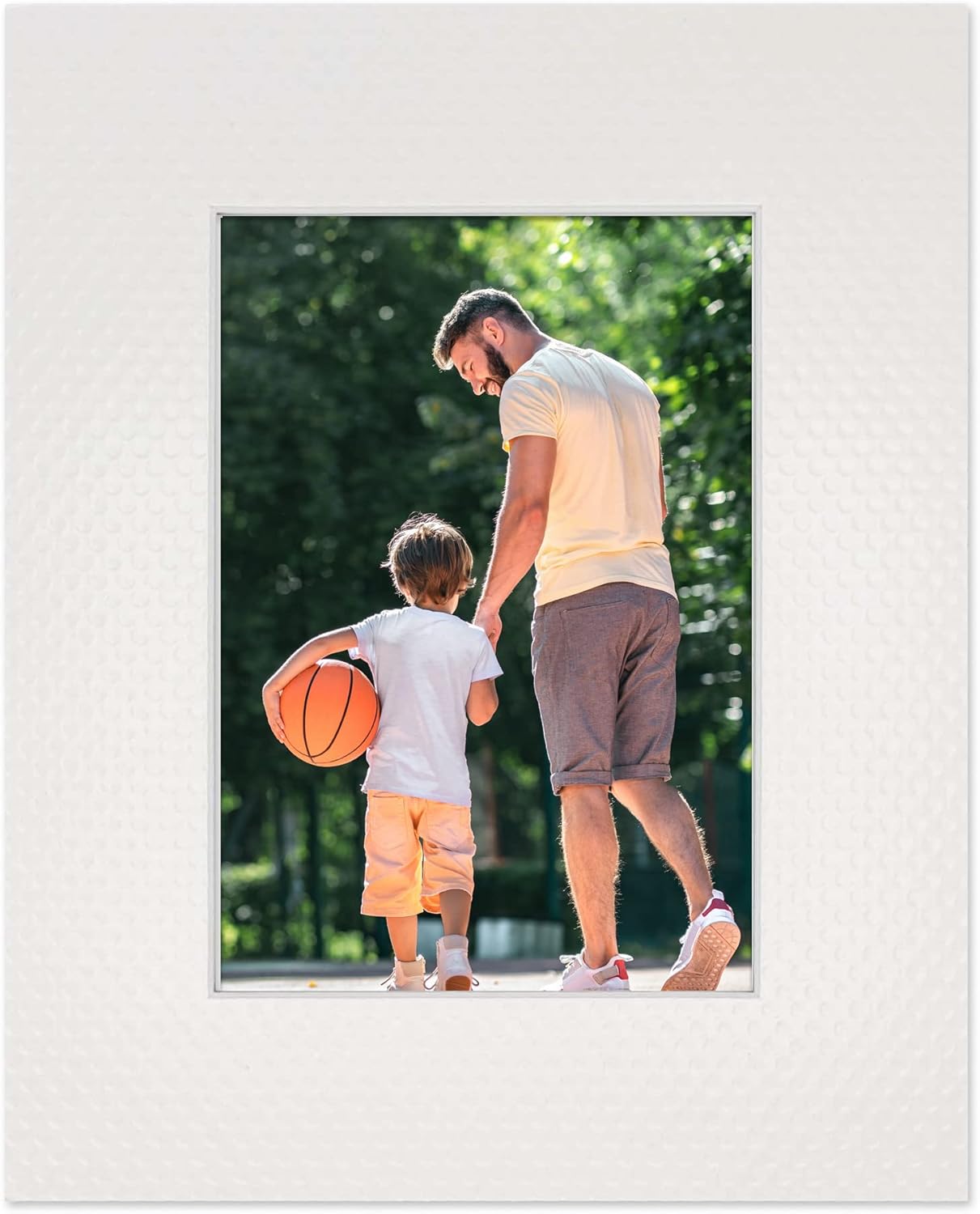 8x10 Mat Bevel Cut for 5x8 Photos - Acid Free Golf Ball Texture Precut Matboard With Backing Board and Crystal Clear, Self Seal Photo Mat Bag - For Pictures, Photos, Framing - 4-ply Thickness