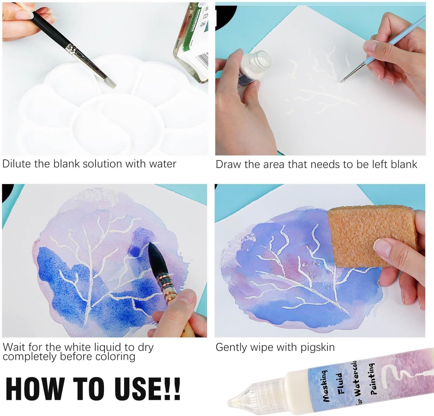 Pink Watercolor Masking Fluid - Professional Art Supplies with Brush & Eraser for Artists, Painting Medium Pen