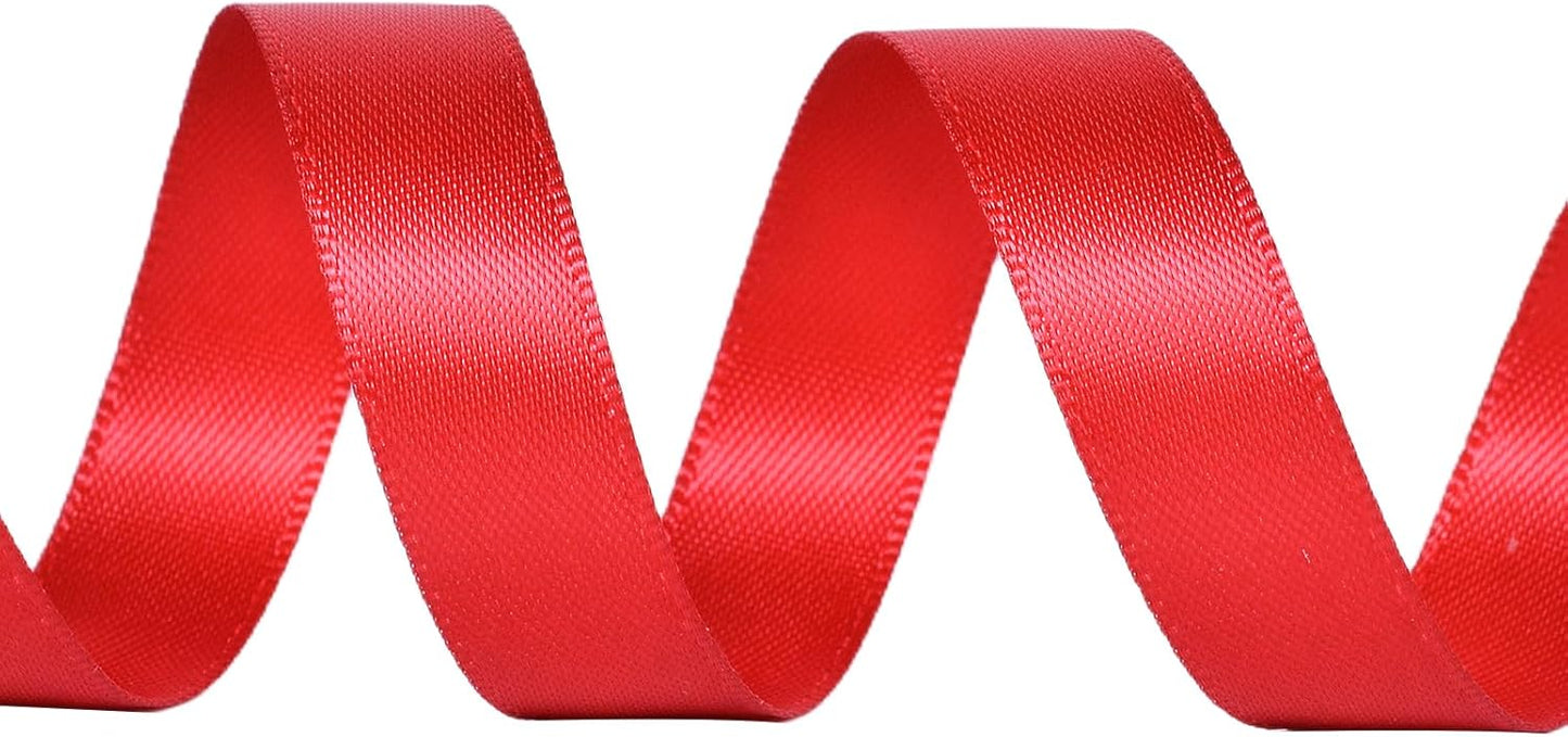 YAMA Red Double Faced Satin Ribbon 1/2 Inch 25 Yards Thin Red Fabric Ribbon for Gift Wrapping Crafts Bows Wedding Party Decoration