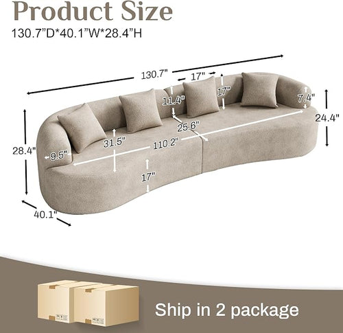 131" Oversized Sectional Sofa for Living Room, Modern Luxury Plush Chenille - Image 2