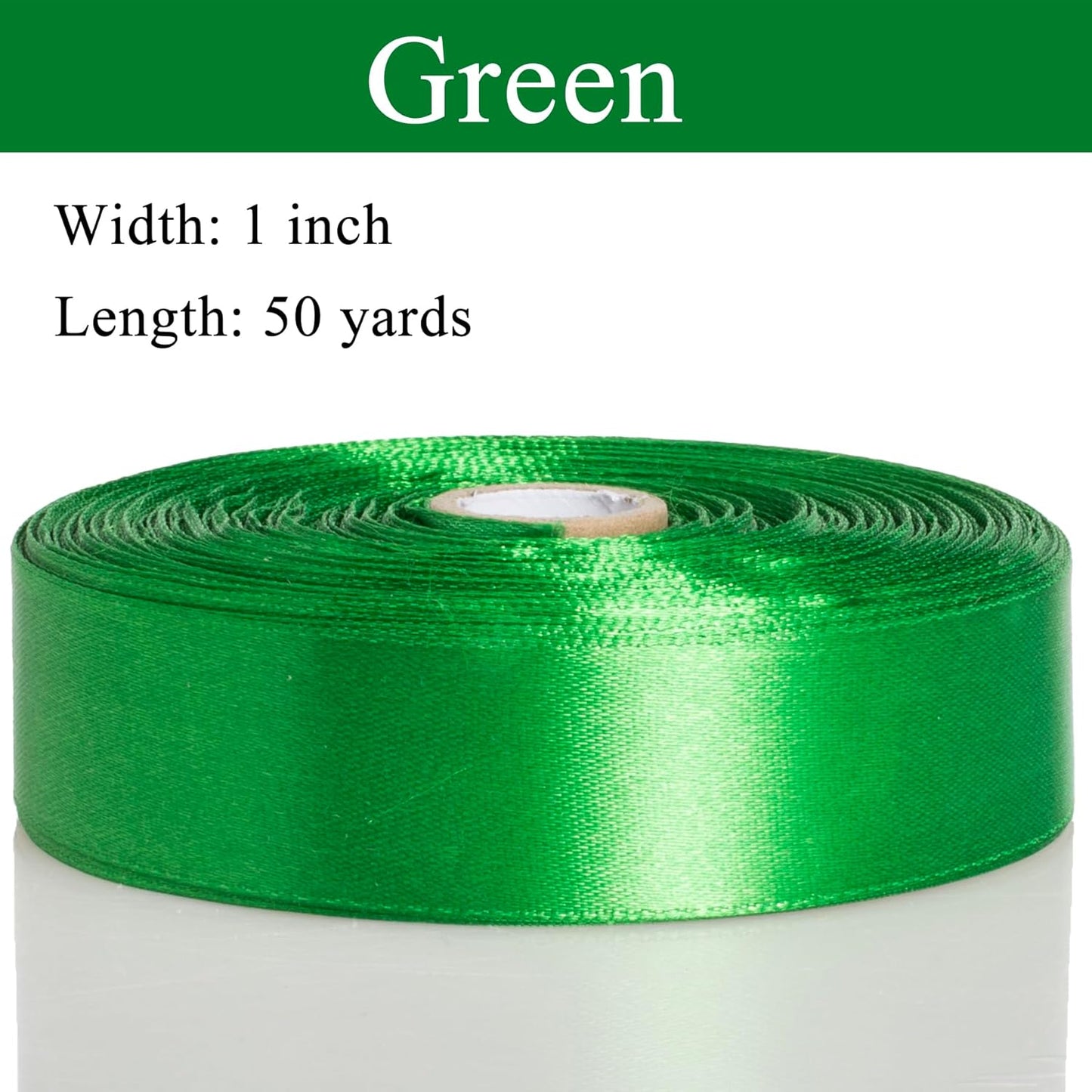 1 Inch Green Solid Satin Ribbon, 50 Yards Craft Fabric Ribbon for Gift Wrapping Floral Bouquets Wedding Party Decoration
